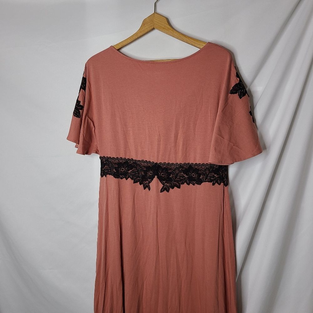 Soft Surroundings Dusty Pink With Black Lace‎ Maxi Dress with Cowl Neck sz M - Picture 5 of 6